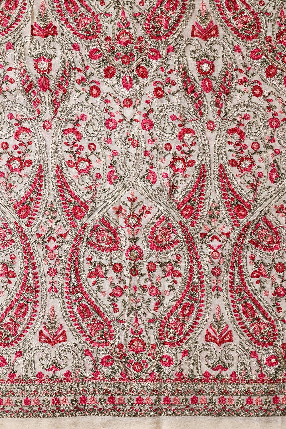 doeraa Embroidery Fabrics Multi Thread With Zari Paisley Embroidery On Beige Viscose Georgette Fabric