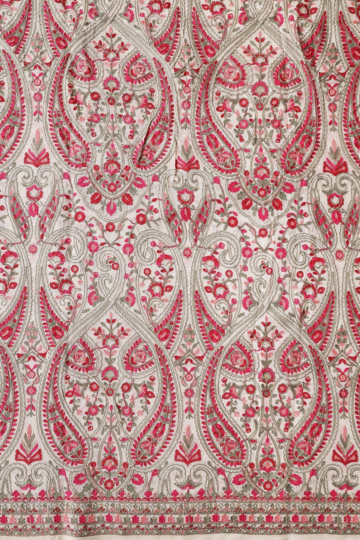doeraa Embroidery Fabrics Multi Thread With Zari Paisley Embroidery On Beige Viscose Georgette Fabric
