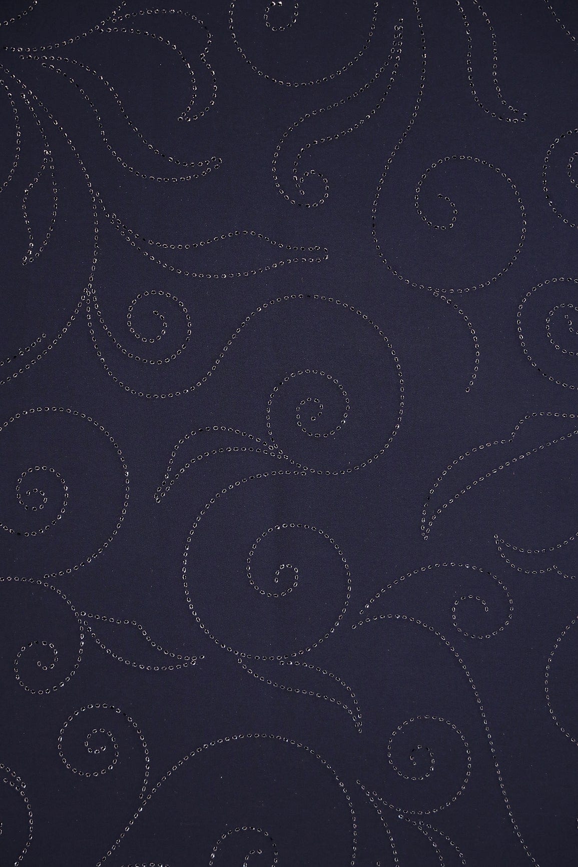 doeraa Embroidery Fabrics Navy Blue Ethnic Laser Cut Foil Print On Georgette Fabric