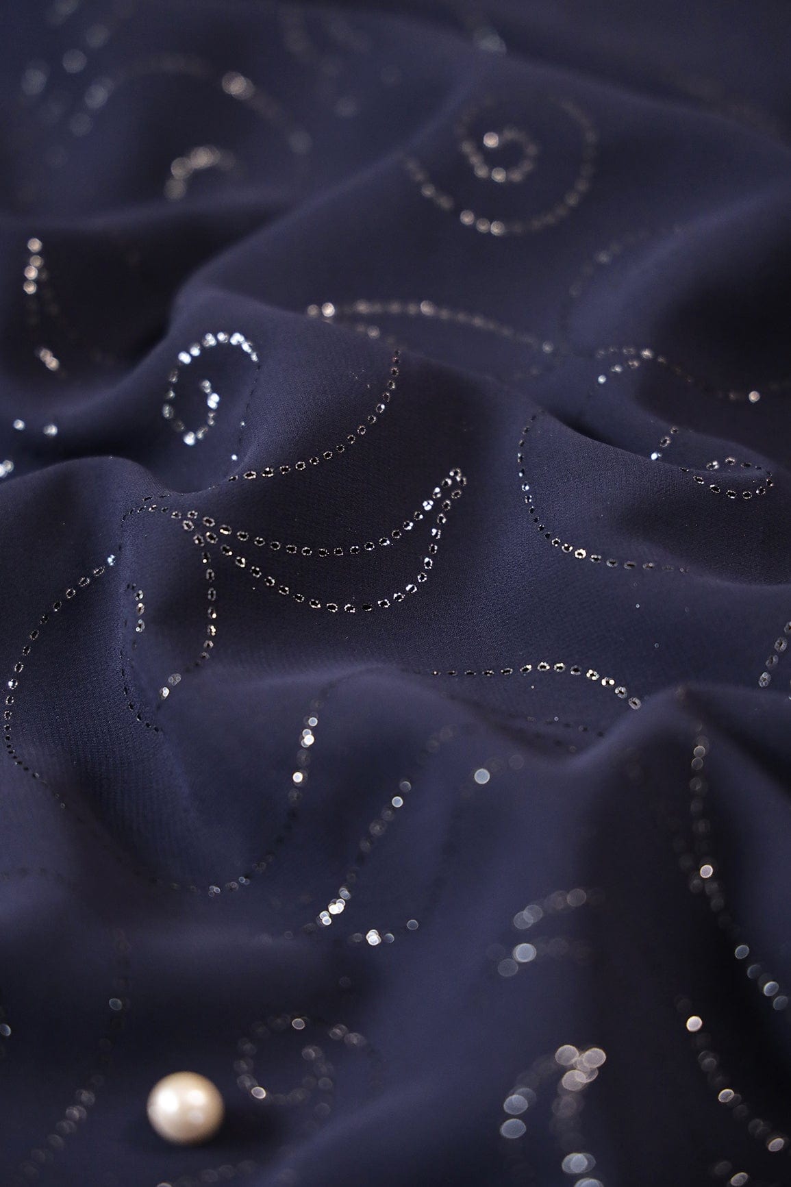doeraa Embroidery Fabrics Navy Blue Ethnic Laser Cut Foil Print On Georgette Fabric