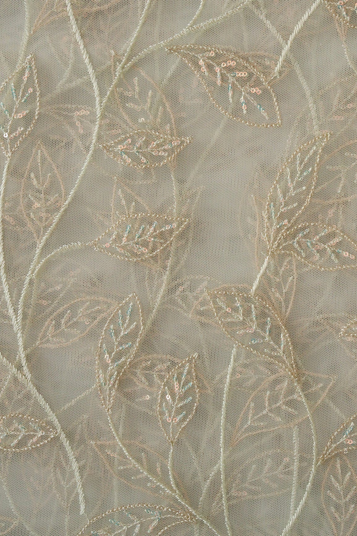 doeraa Embroidery Fabrics Olive Thread With Sequins Beautiful Leafy Embroidery On Olive Soft Net Fabric