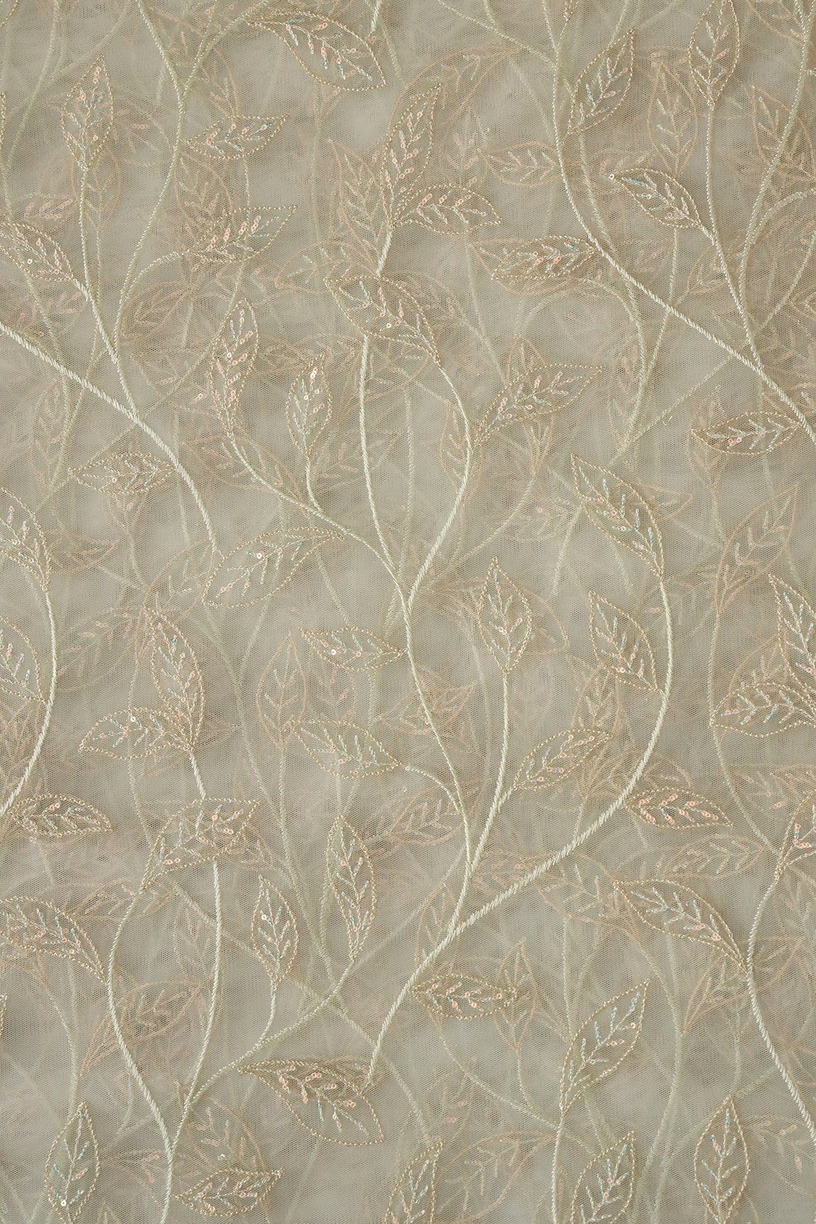 doeraa Embroidery Fabrics Olive Thread With Sequins Beautiful Leafy Embroidery On Olive Soft Net Fabric
