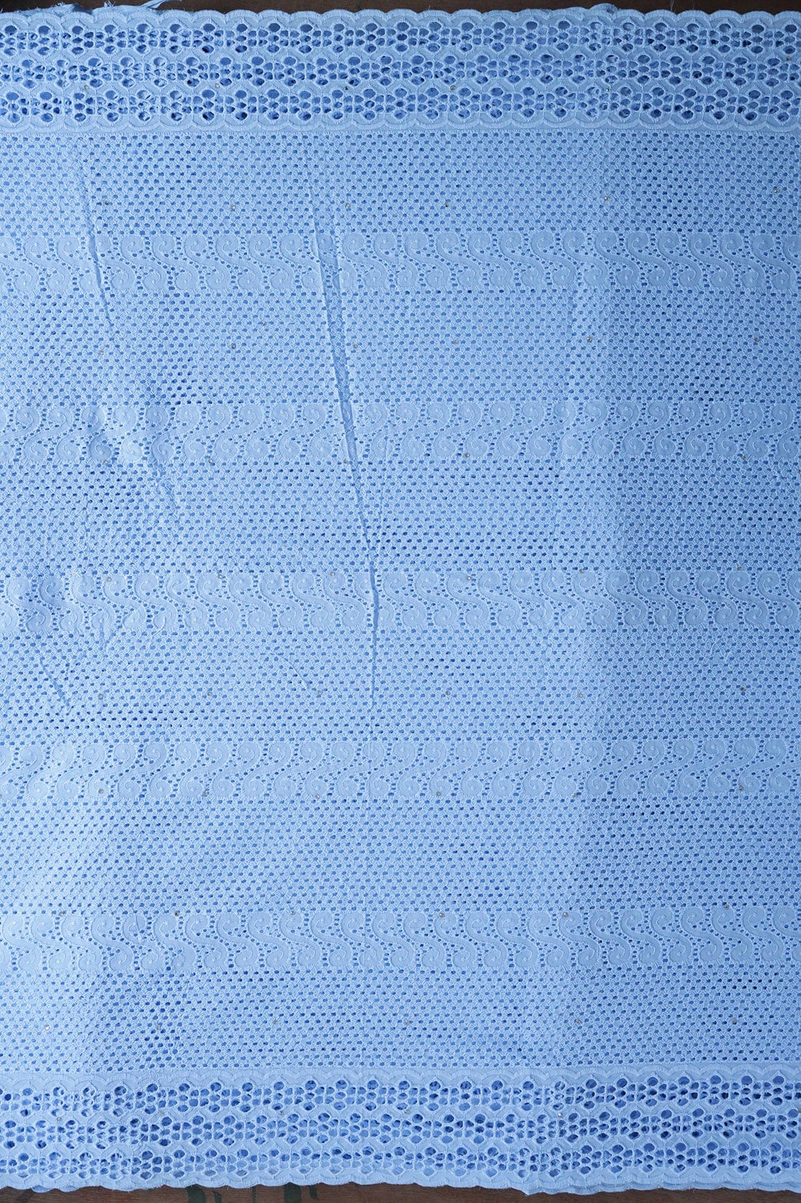 doeraa Embroidery Fabrics Pastel Blue Thread Geometric Pattern Schiffli Embroidery Work On Pastel Blue Pure Cotton Cambric Fabric