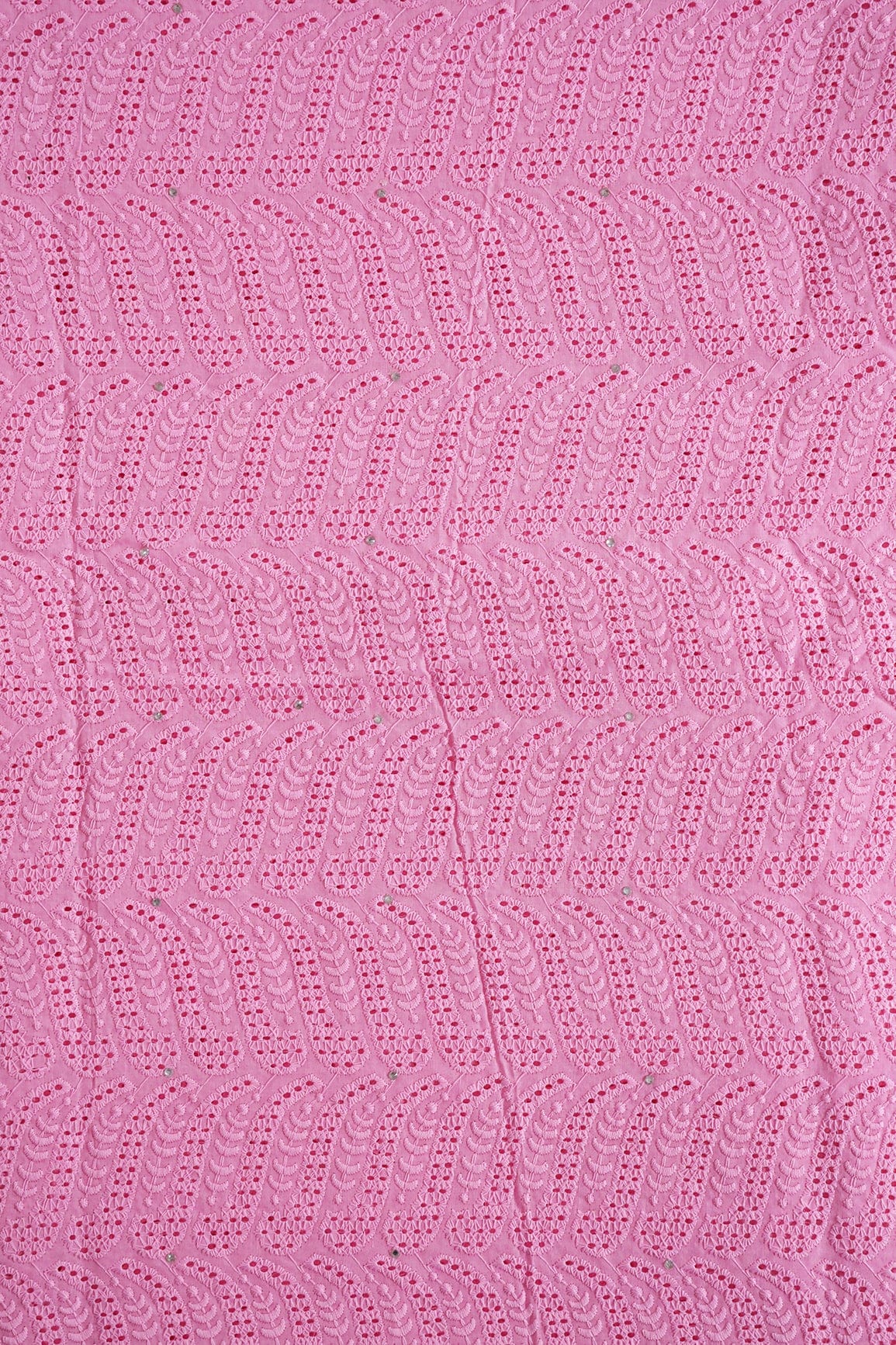 doeraa Embroidery Fabrics Pink Thread Geometric Pattern Schiffli Embroidery Work On Pink Pure Cotton Cambric Fabric