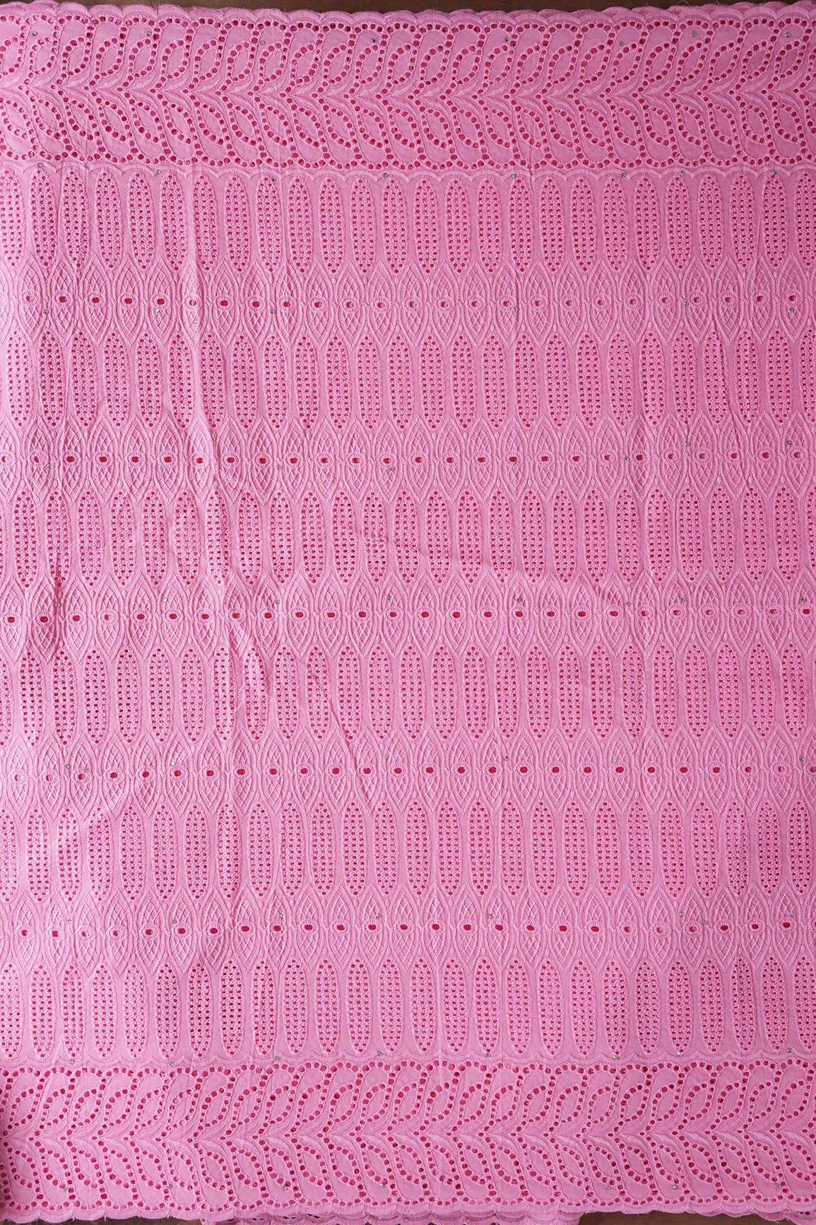 doeraa Embroidery Fabrics Pink Thread Geometric Pattern Schiffli Embroidery Work On Pink Pure Cotton Cambric Fabric