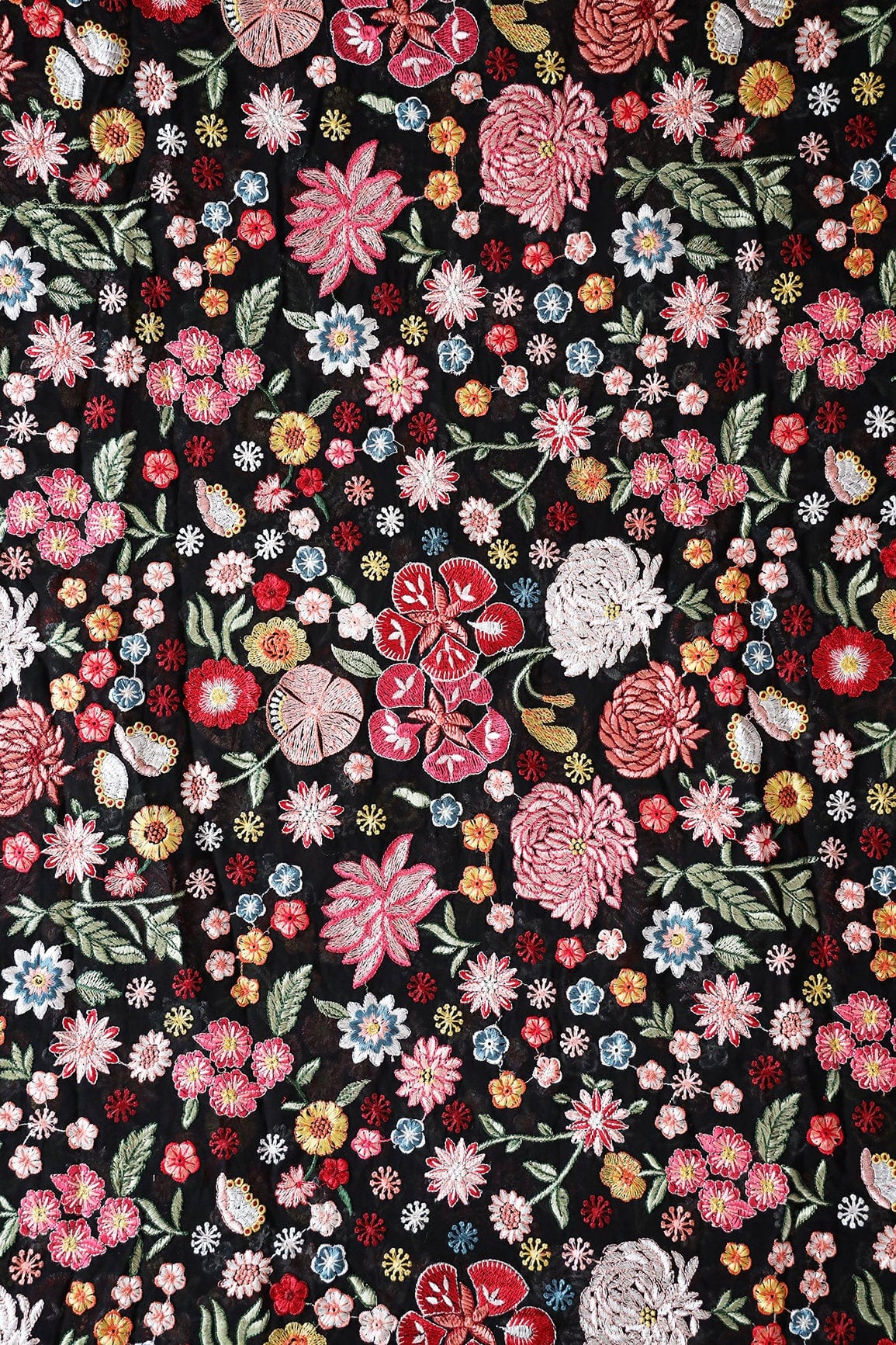 doeraa Embroidery Fabrics Ravishing Multi Color Floral Designer Embroidery On Black Viscose Georgette Fabric
