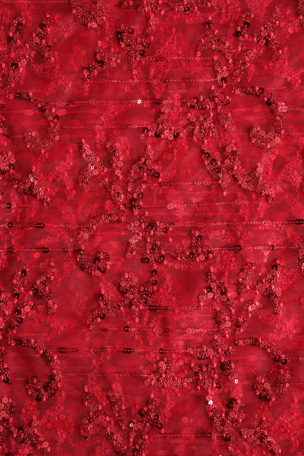 doeraa Embroidery Fabrics Red Thread With Sequins Abstract Embroidery Work On Red Soft Net Fabric