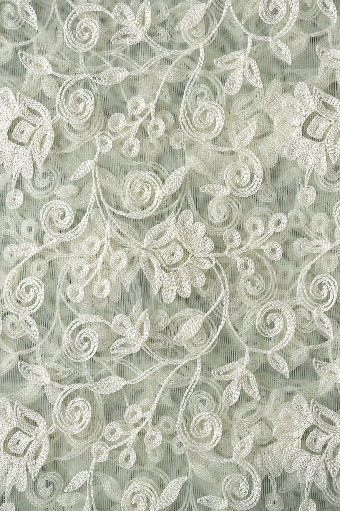 doeraa Embroidery Fabrics White Thread Beautiful Heavy Floral Embroidery On Dusty Olive Soft Net Fabric