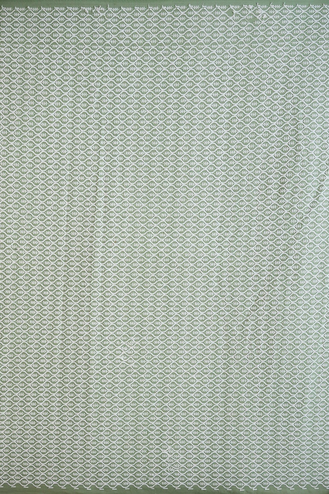 doeraa Embroidery Fabrics White Thread Beautiful Trellis Embroidery On Pastel Green Soft Cotton Fabric