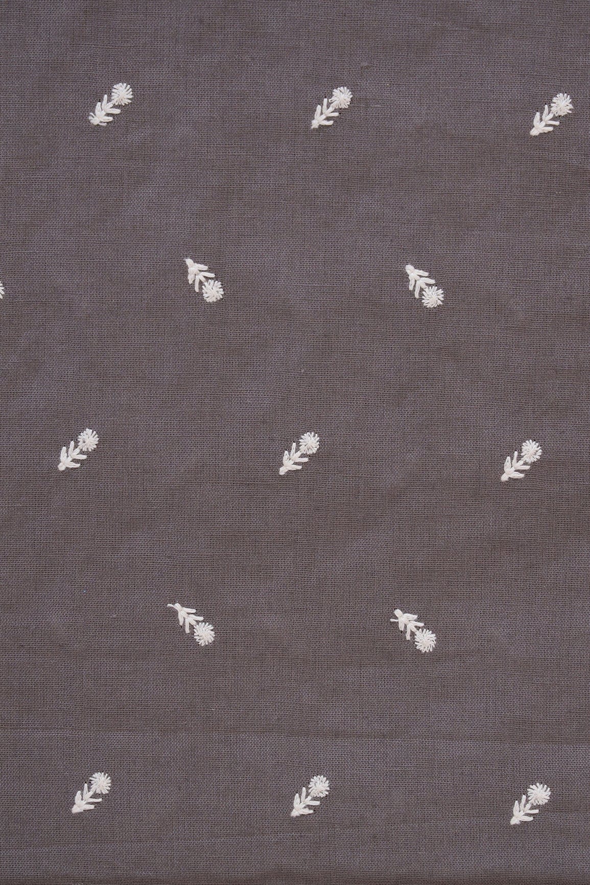 doeraa Embroidery Fabrics White Thread Small Floral Motif Embroidery Work On Dark Grey Cotton Linen Fabric