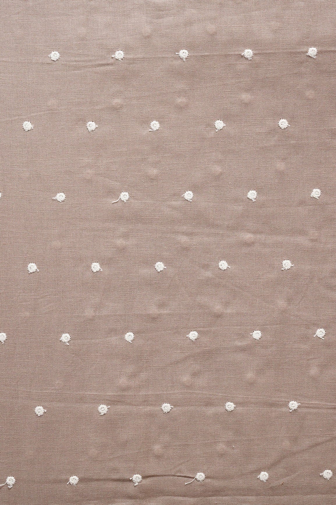doeraa Embroidery Fabrics White Thread Small Polka Embroidery Work On Beige Cotton Linen Fabric