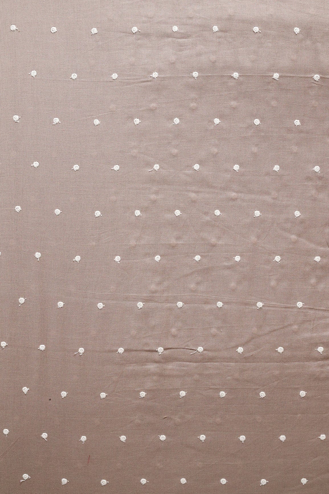 doeraa Embroidery Fabrics White Thread Small Polka Embroidery Work On Beige Cotton Linen Fabric