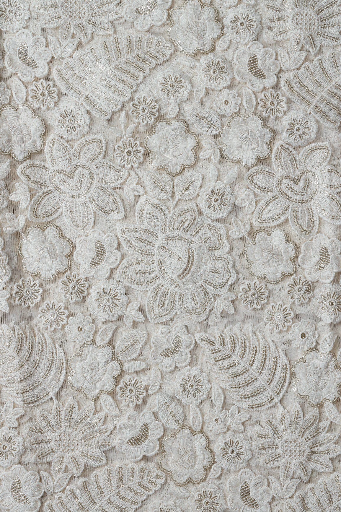 doeraa Embroidery Fabrics White Thread With Gold Sequins Awesome Floral Embroidery Work On White Soft Net Fabric