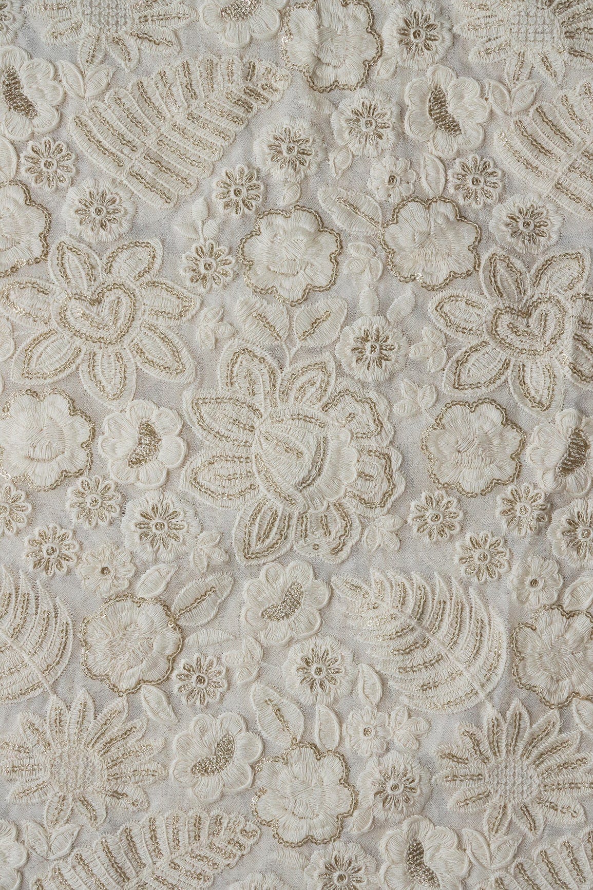 doeraa Embroidery Fabrics White Thread With Sequins Heavy Floral Embroidery On White Dyeable Viscose Georgette Fabric