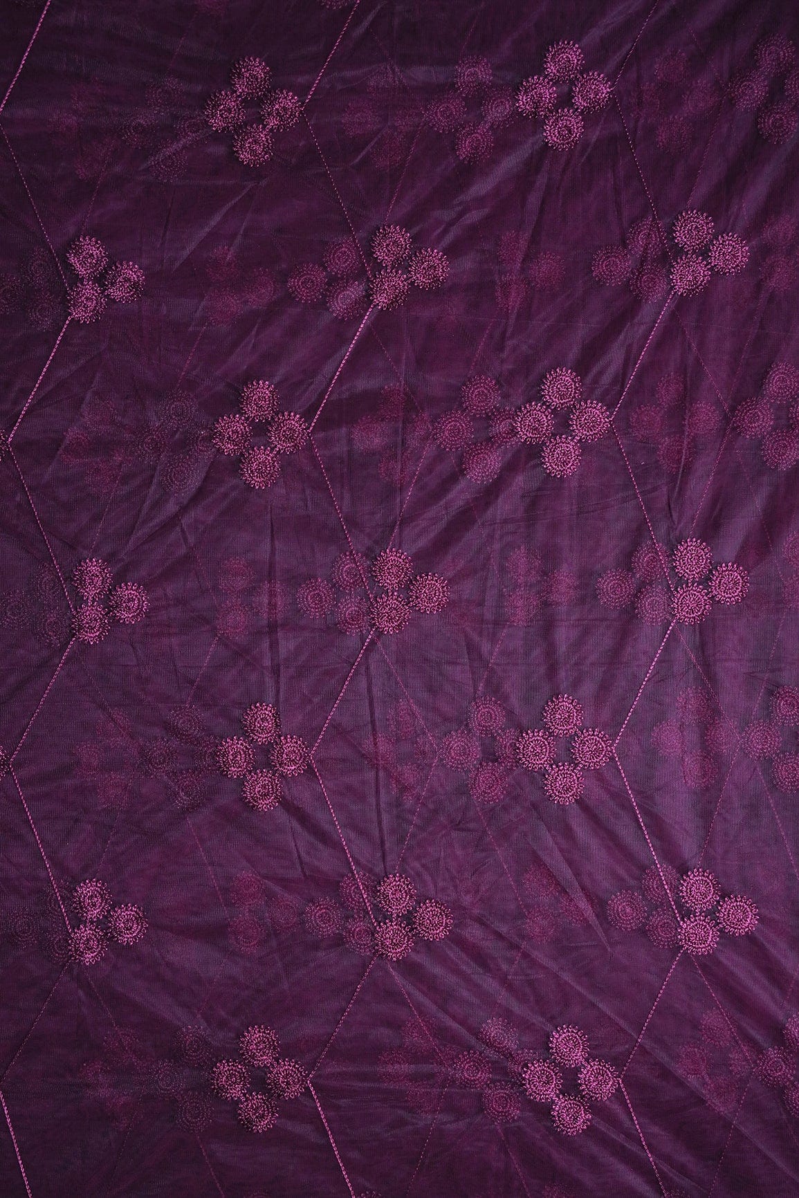doeraa Embroidery Fabrics Wine Color Thread Geometric Embroidery Work On Wine Soft Net Fabric