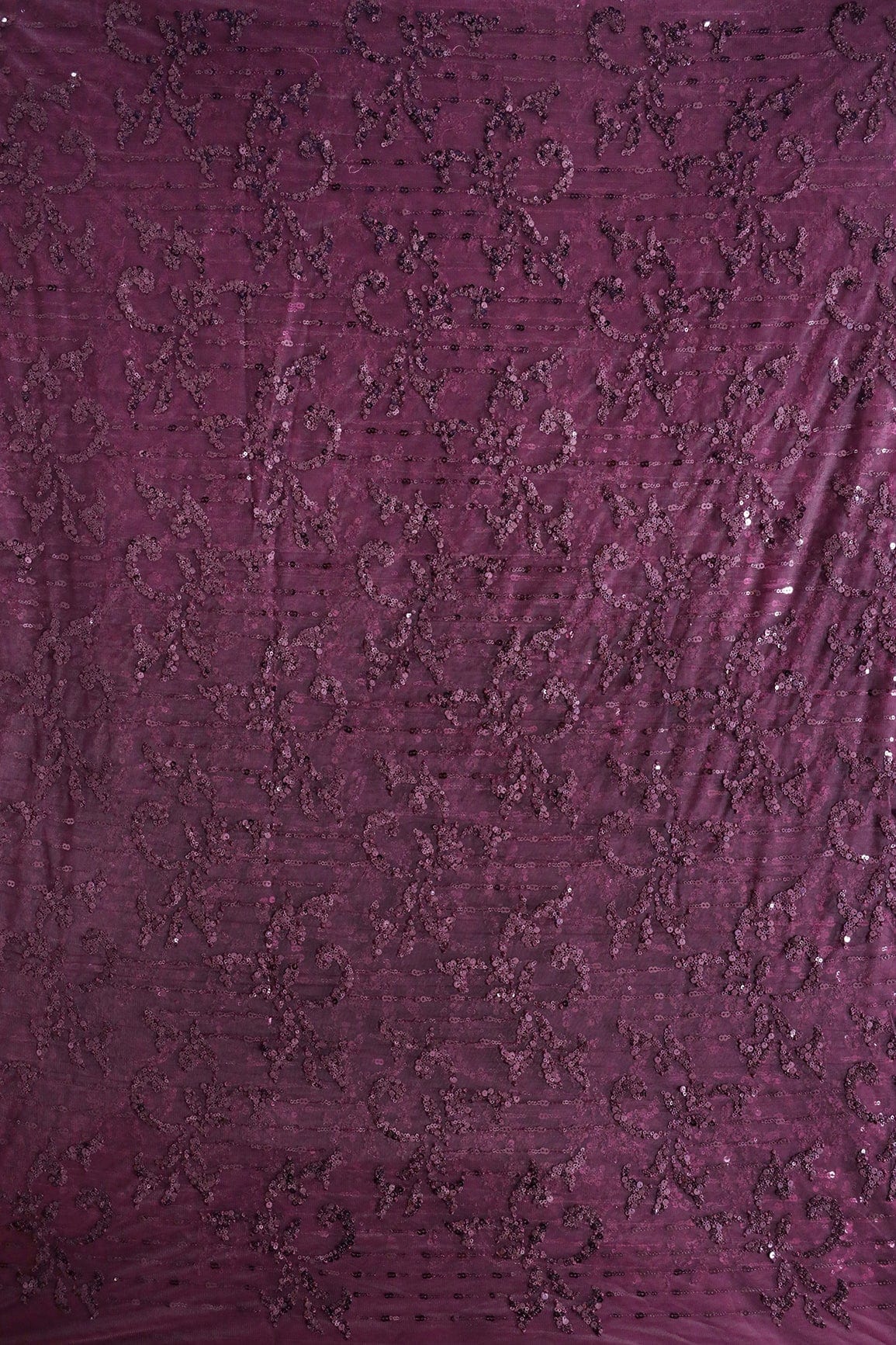 doeraa Embroidery Fabrics Wine Thread With Sequins Abstract Embroidery Work On Wine Soft Net Fabric