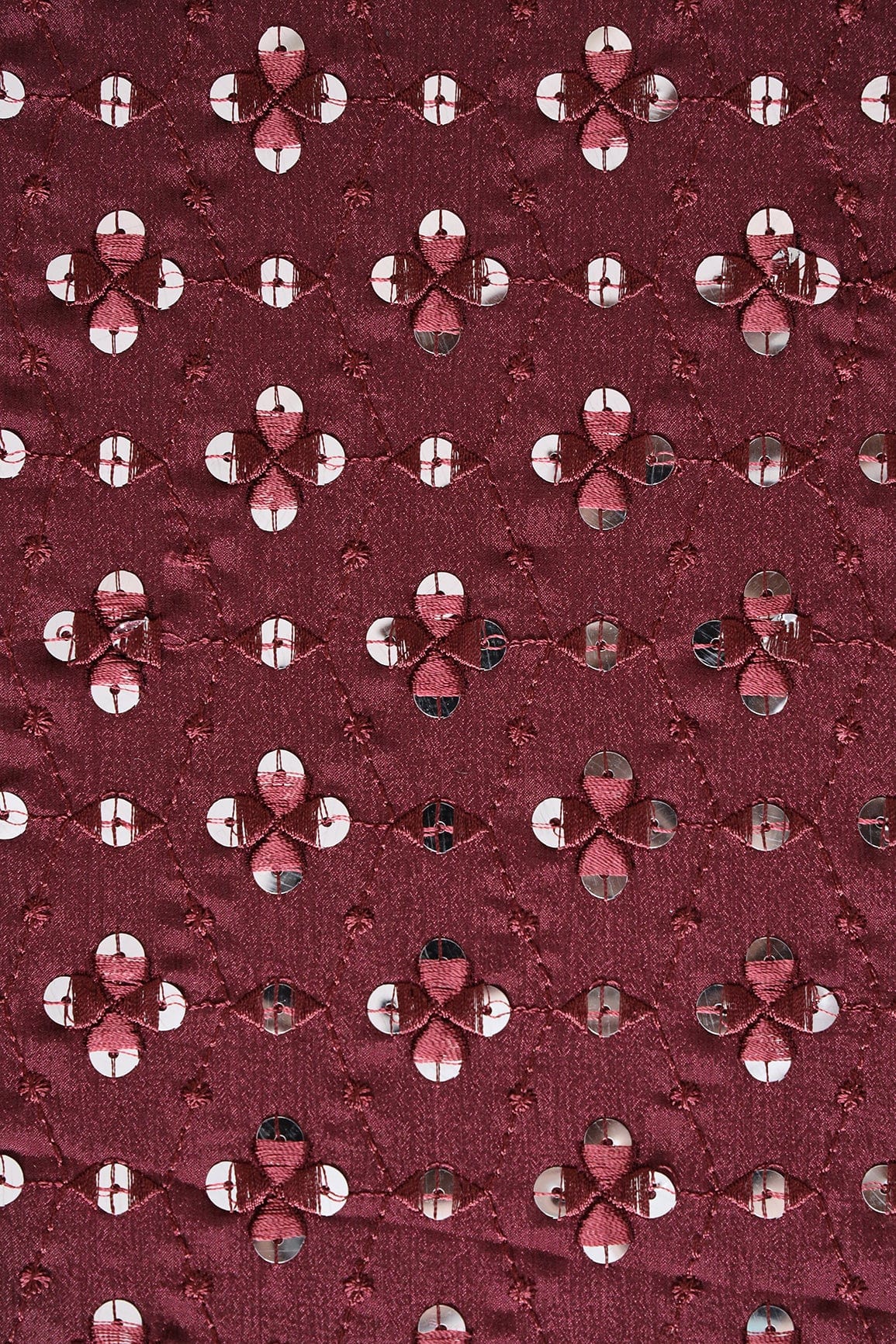 doeraa Embroidery Fabrics Wine Thread With Sequins Geometric Embroidery Work On Wine Chinnon Chiffon Fabric