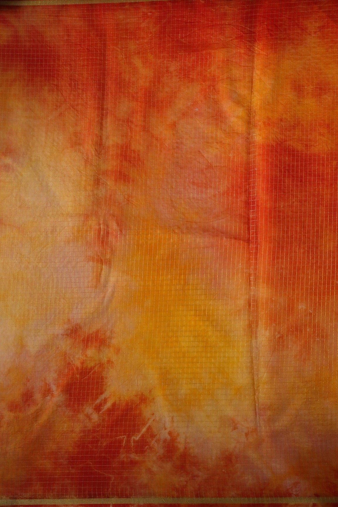 doeraa Embroidery Fabrics Yellow And Orange Tie & Dye Gold Zari Checks Embroidery Work On Organza Fabric