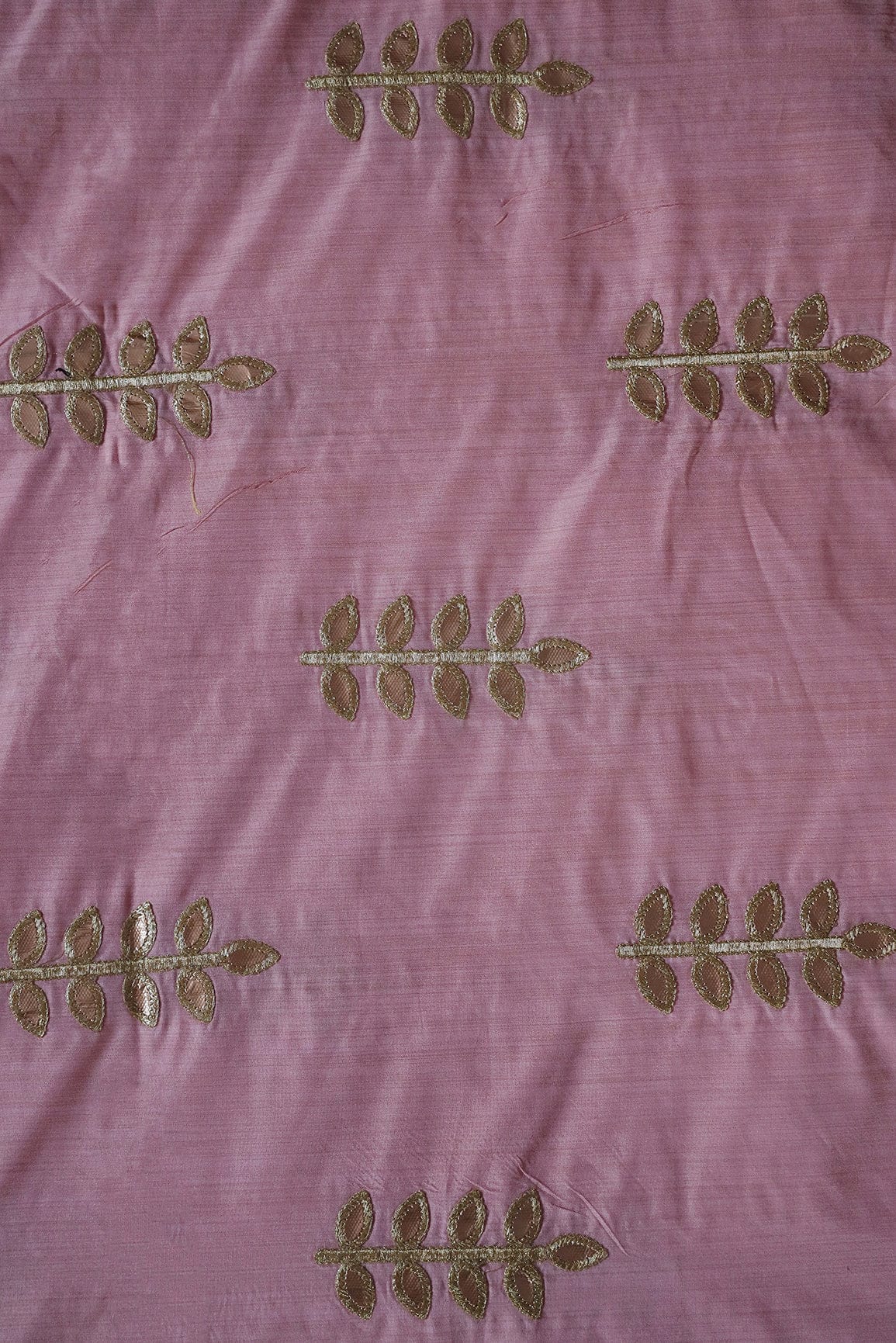 doeraa Embroidery Fabrics Zari With Leafy Embroidery On Pink Bamboo Silk Fabric