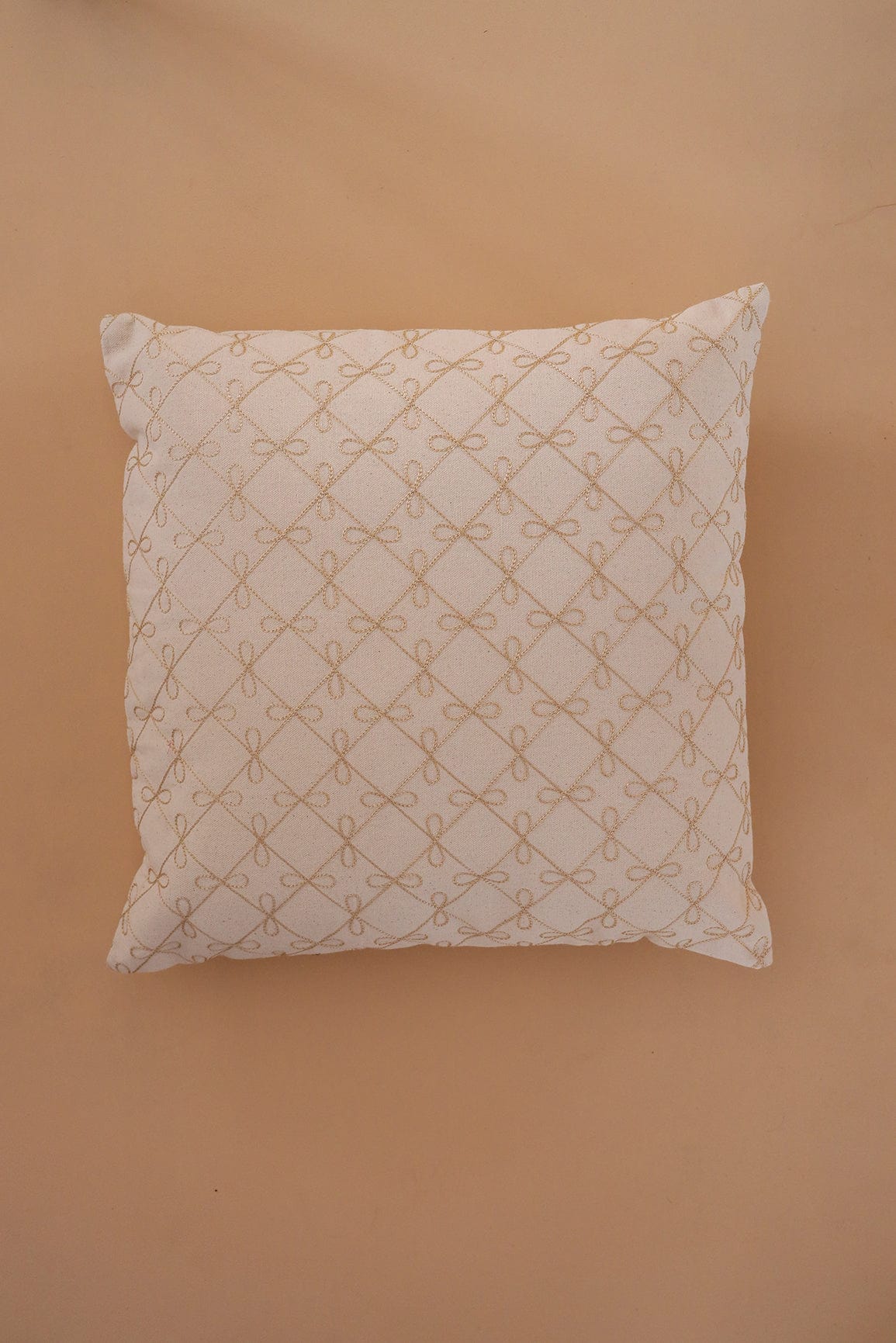 doeraa Gold Embroidery on off white cotton Cushion Cover (16*16 inches)