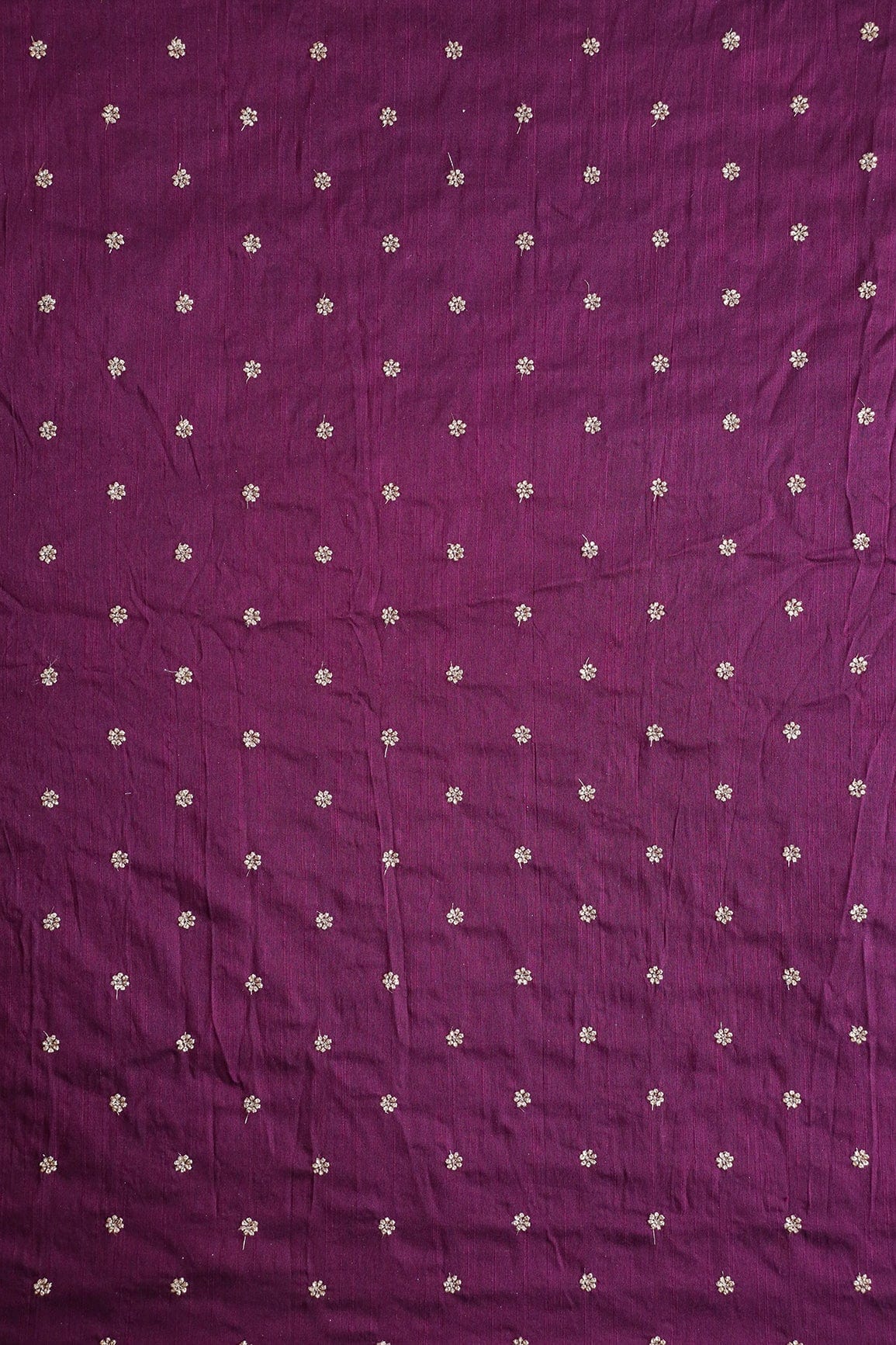 Gold Sequins With Gold Zari Small Motif Embroidery Work On Wine Raw Silk Fabric - doeraa