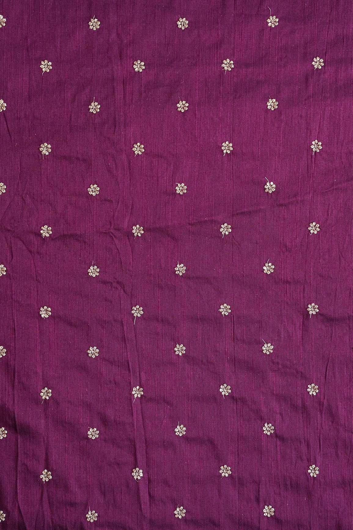 Gold Sequins With Gold Zari Small Motif Embroidery Work On Wine Raw Silk Fabric - doeraa