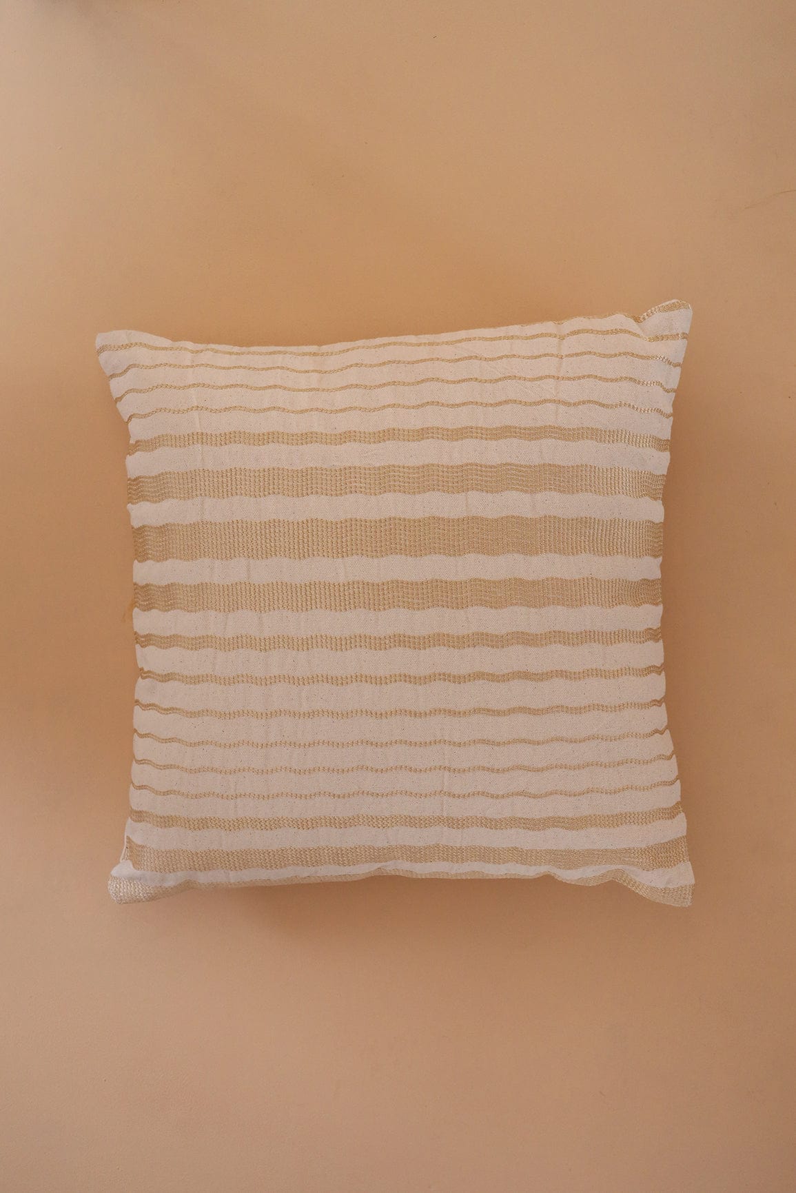 doeraa Gold Waves Embroidery on off white cotton Cushion Cover (16*16 inches)