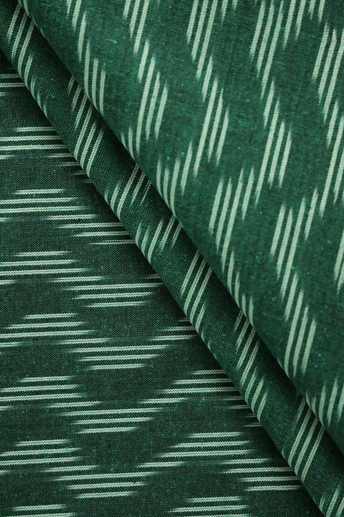doeraa Hand Woven Bottle Green And Cream Chevron Pattern Handwoven Ikat Organic Cotton Fabric