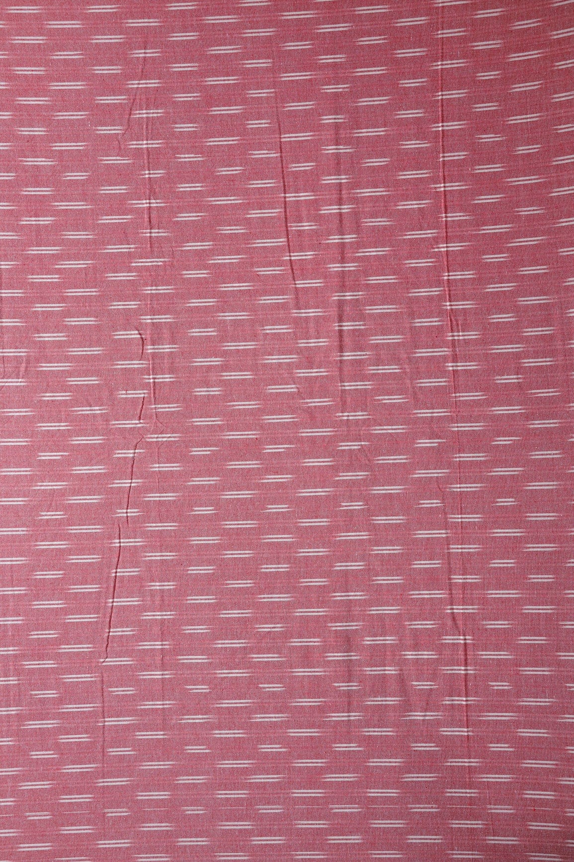 doeraa Hand Woven Brick Pink And White Geometric Pattern Handwoven Ikat Organic Cotton Fabric