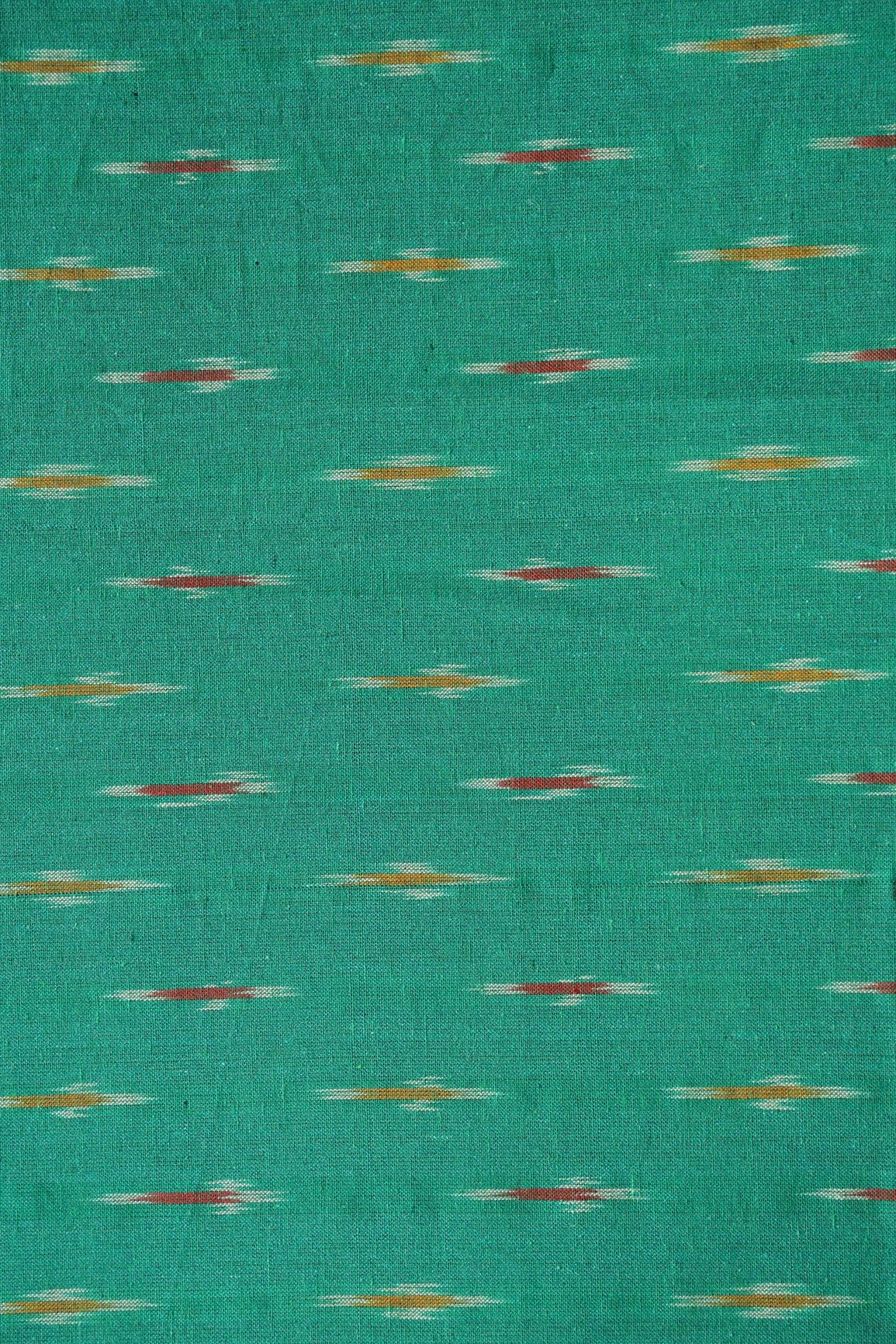 doeraa Hand Woven Carribbean Green And Red Geometric Pattern Handwoven Ikat Organic Cotton Fabric
