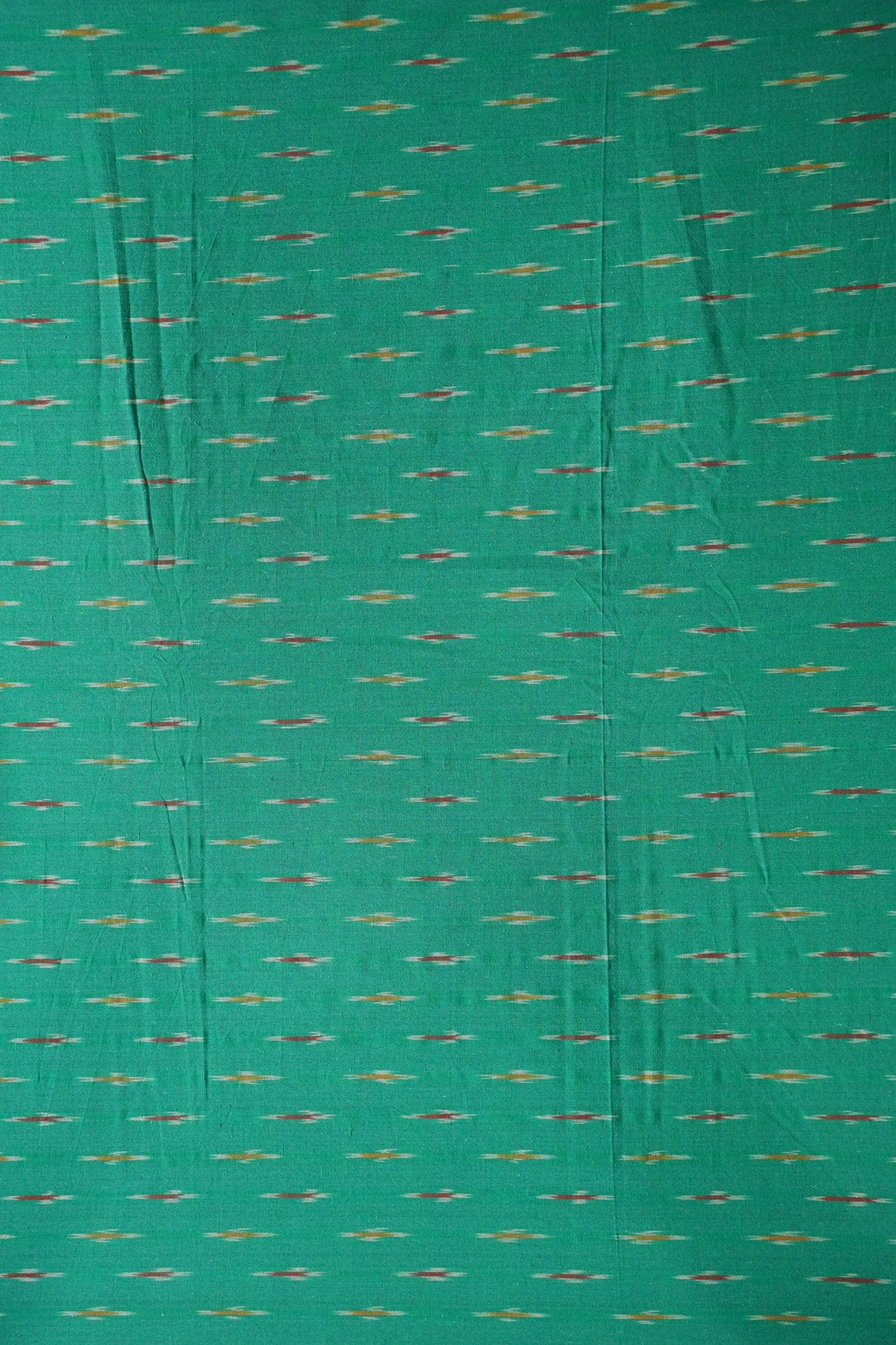 doeraa Hand Woven Carribbean Green And Red Geometric Pattern Handwoven Ikat Organic Cotton Fabric