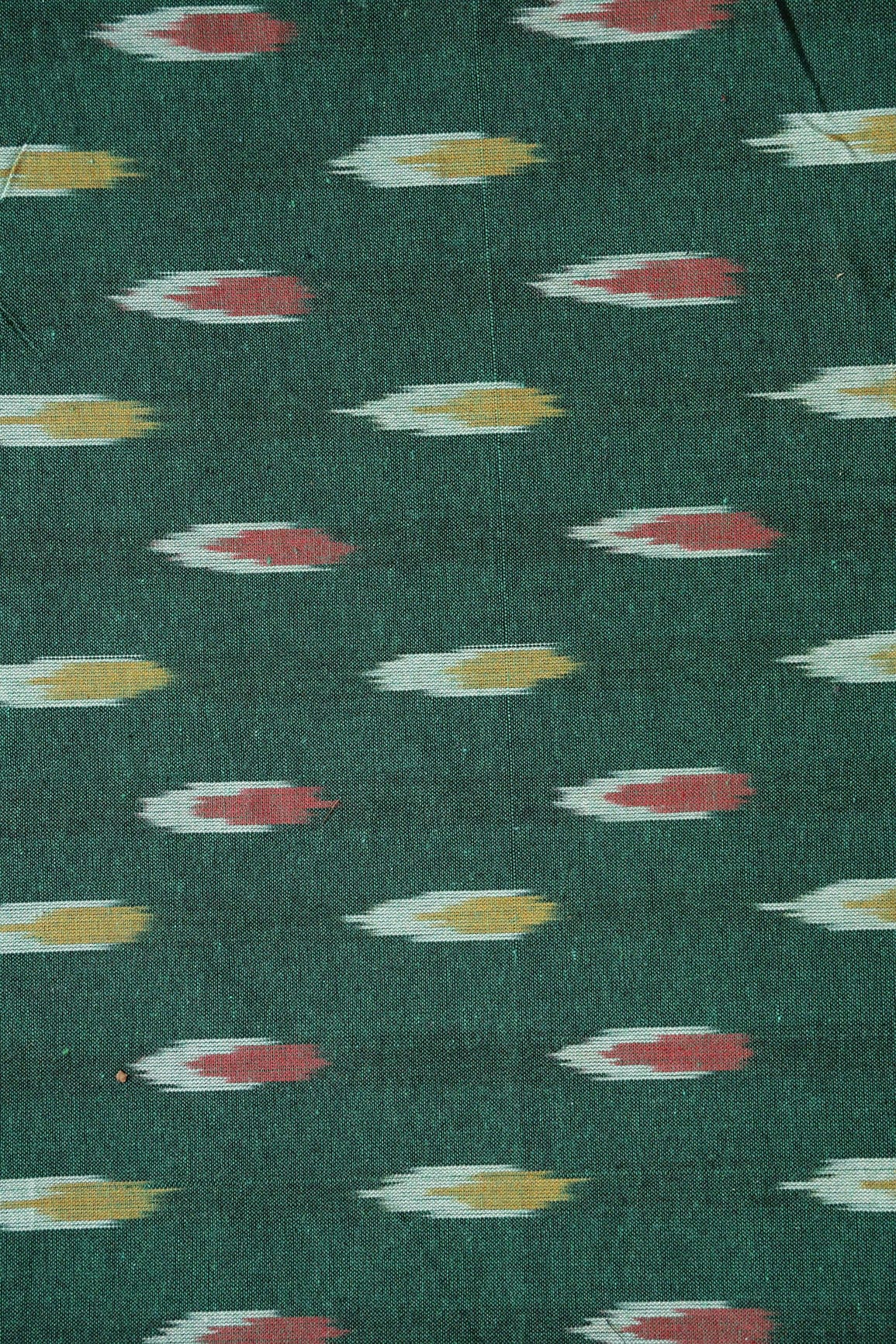 doeraa Hand Woven Green And Yellow Geometric Pattern Handwoven Ikat Organic Cotton Fabric