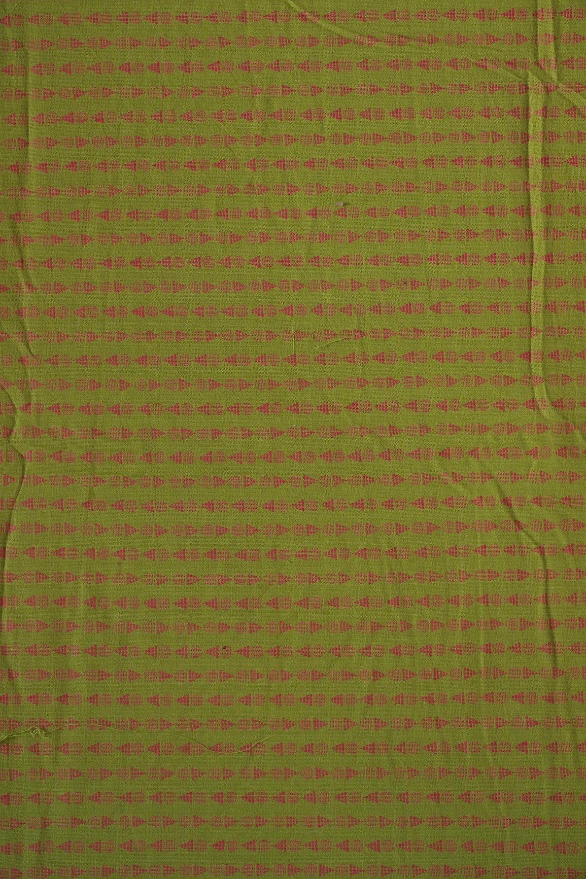 doeraa Hand Woven Mehendi Green And Red Geometric Pattern Handwoven Organic Cotton Fabric