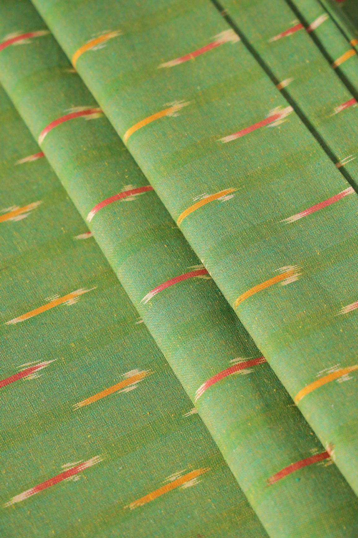 doeraa Hand Woven Parrot Green And Yellow Stripes Pattern Handwoven Ikat Organic Cotton Fabric