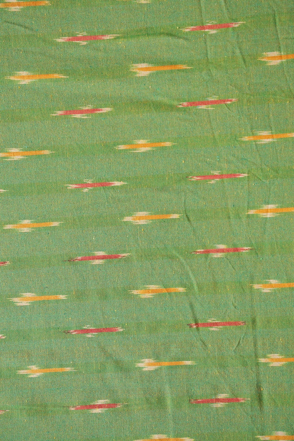 doeraa Hand Woven Parrot Green And Yellow Stripes Pattern Handwoven Ikat Organic Cotton Fabric