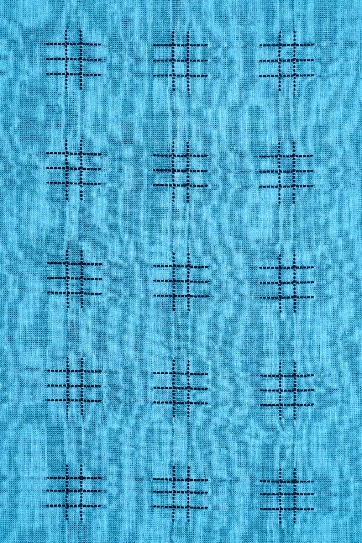 doeraa Hand Woven Rama And Black Geometric Jamdani Handwoven Organic Cotton Fabric