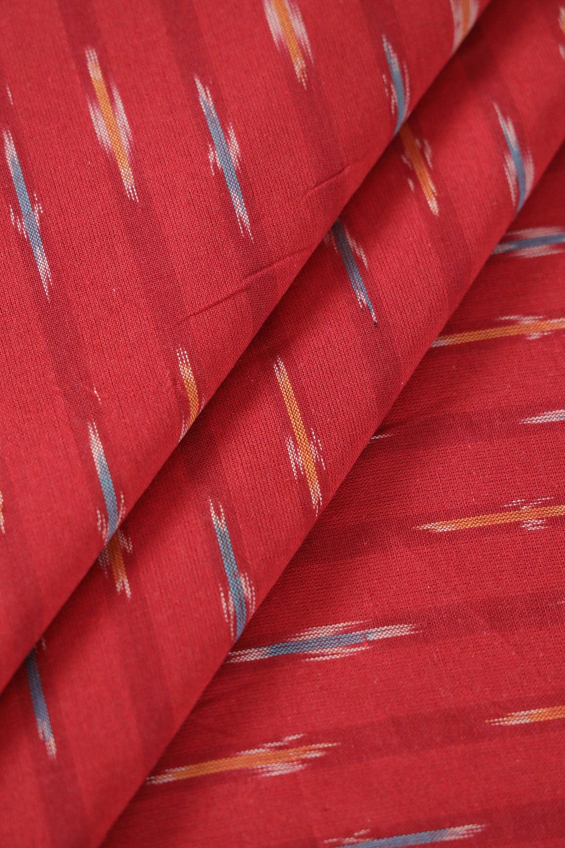 doeraa Hand Woven Red And Yellow Stripes Pattern Handwoven Ikat Organic Cotton Fabric