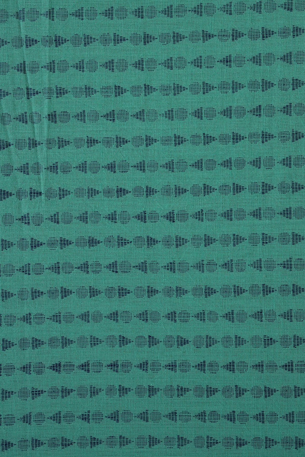 doeraa Hand Woven Teal And Blue Geometric Pattern Handwoven Organic Cotton Fabric
