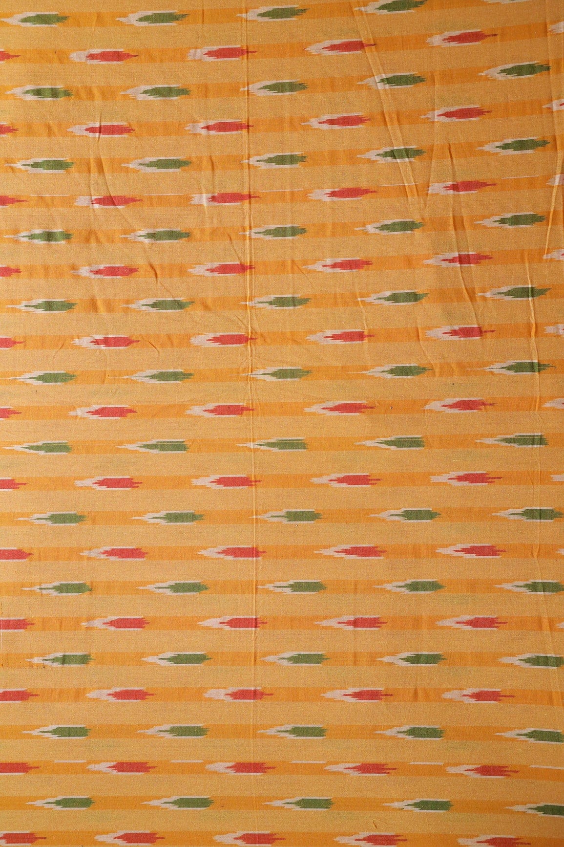 doeraa Hand Woven Yellow And Red Geometric Pattern Handwoven Ikat Organic Cotton Fabric