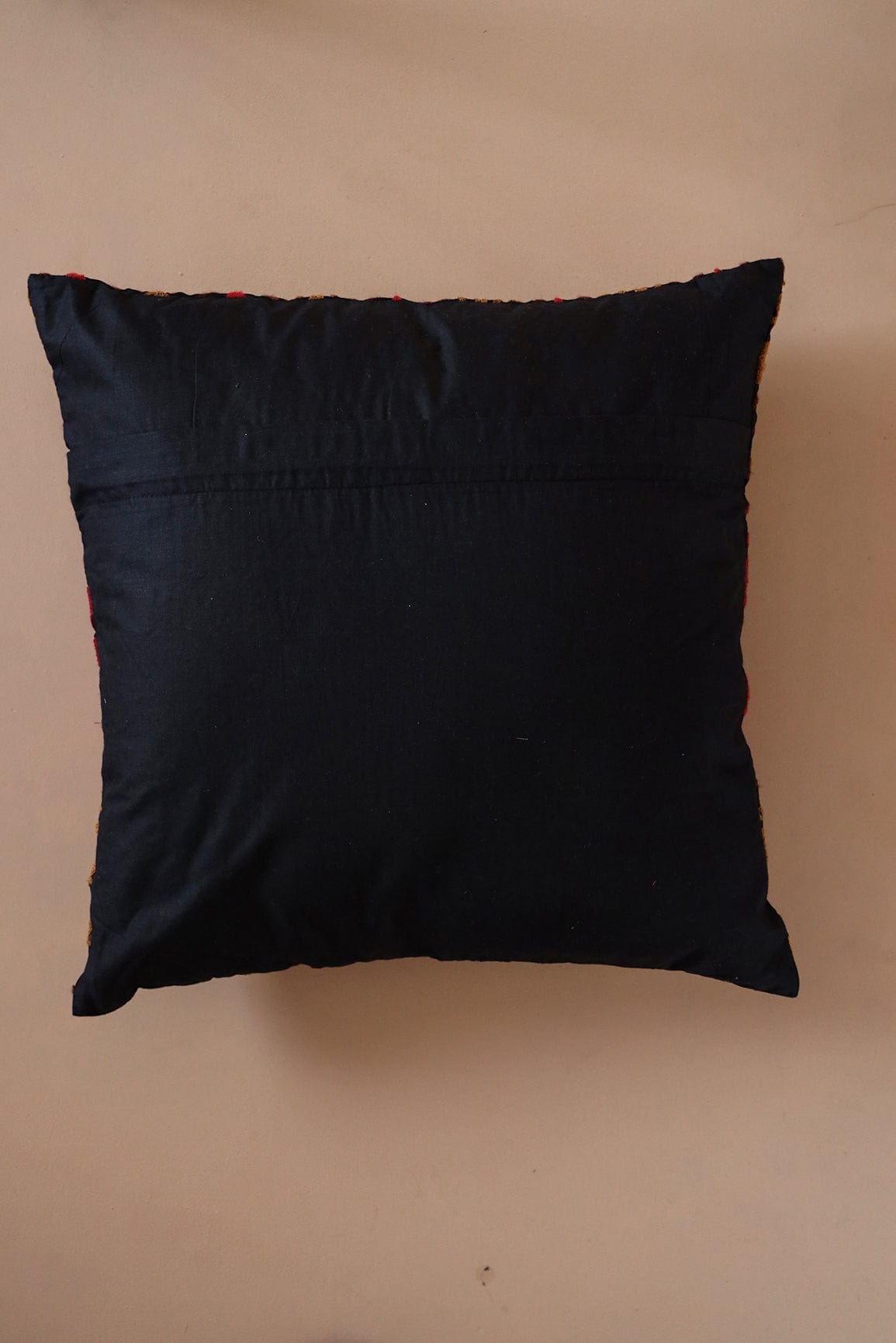doeraa Heavy Artistic Embroidery on Black cotton Cushion Cover (16*16 inches)