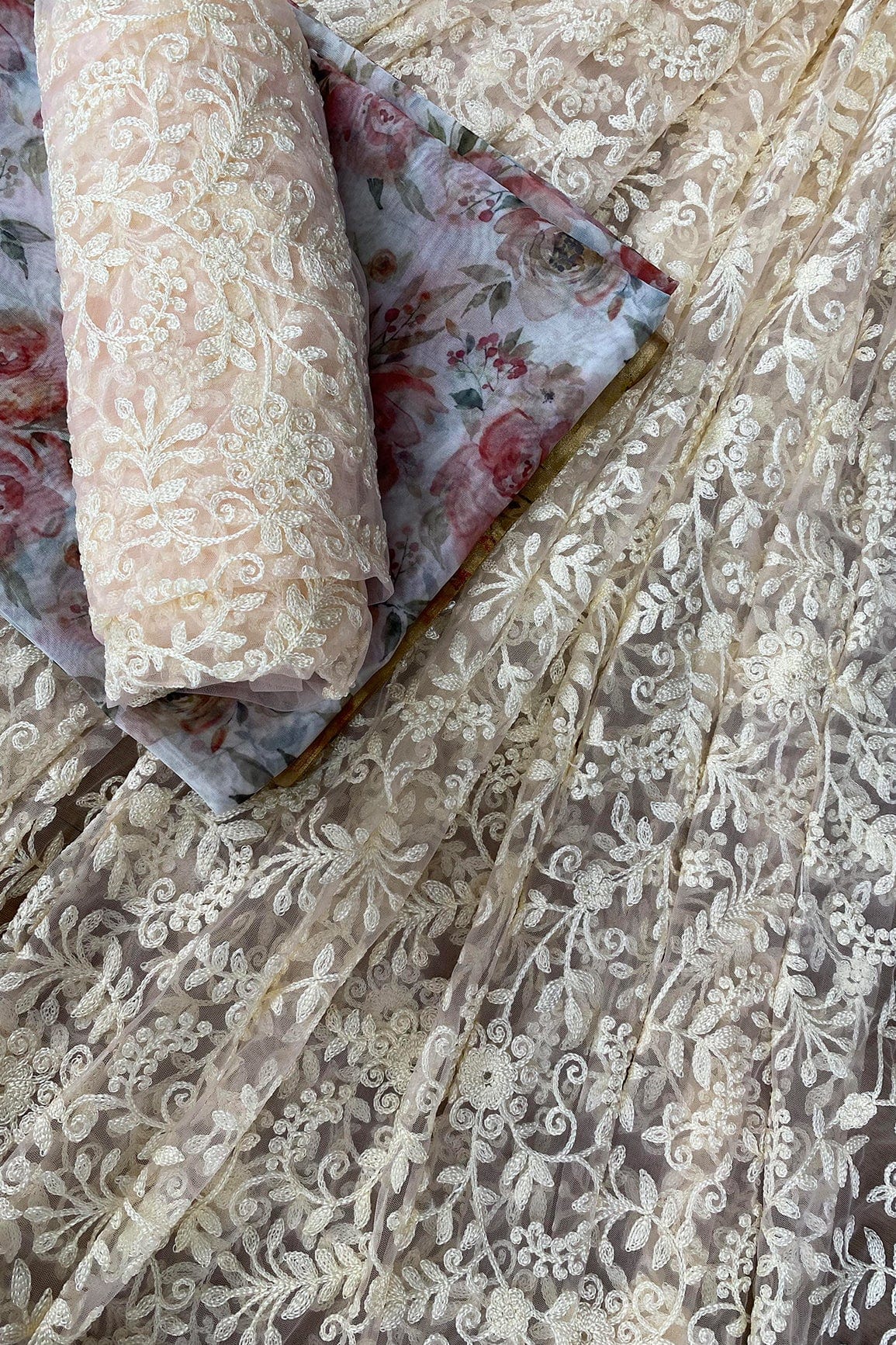 doeraa LEHENGA SET Baby Pink and White Unstitched Lehenga Set Fabric (3 Piece)