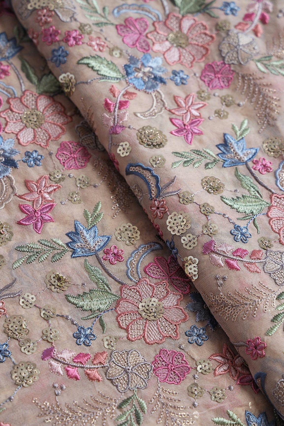 doeraa LEHENGA SET Beige And Pink Unstitched Lehenga Set Fabric (3 Piece)