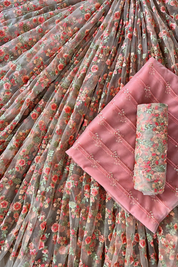 doeraa LEHENGA SET Beige And Pink Unstitched Lehenga Set Fabric (3 Piece)