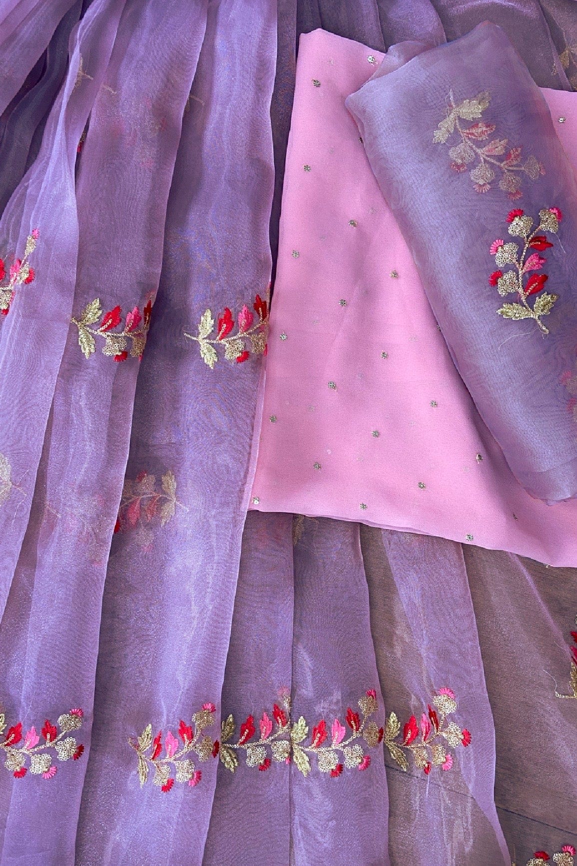 doeraa LEHENGA SET Lilac Purple And Pink Unstitched Lehenga Set Fabric (3 Piece)