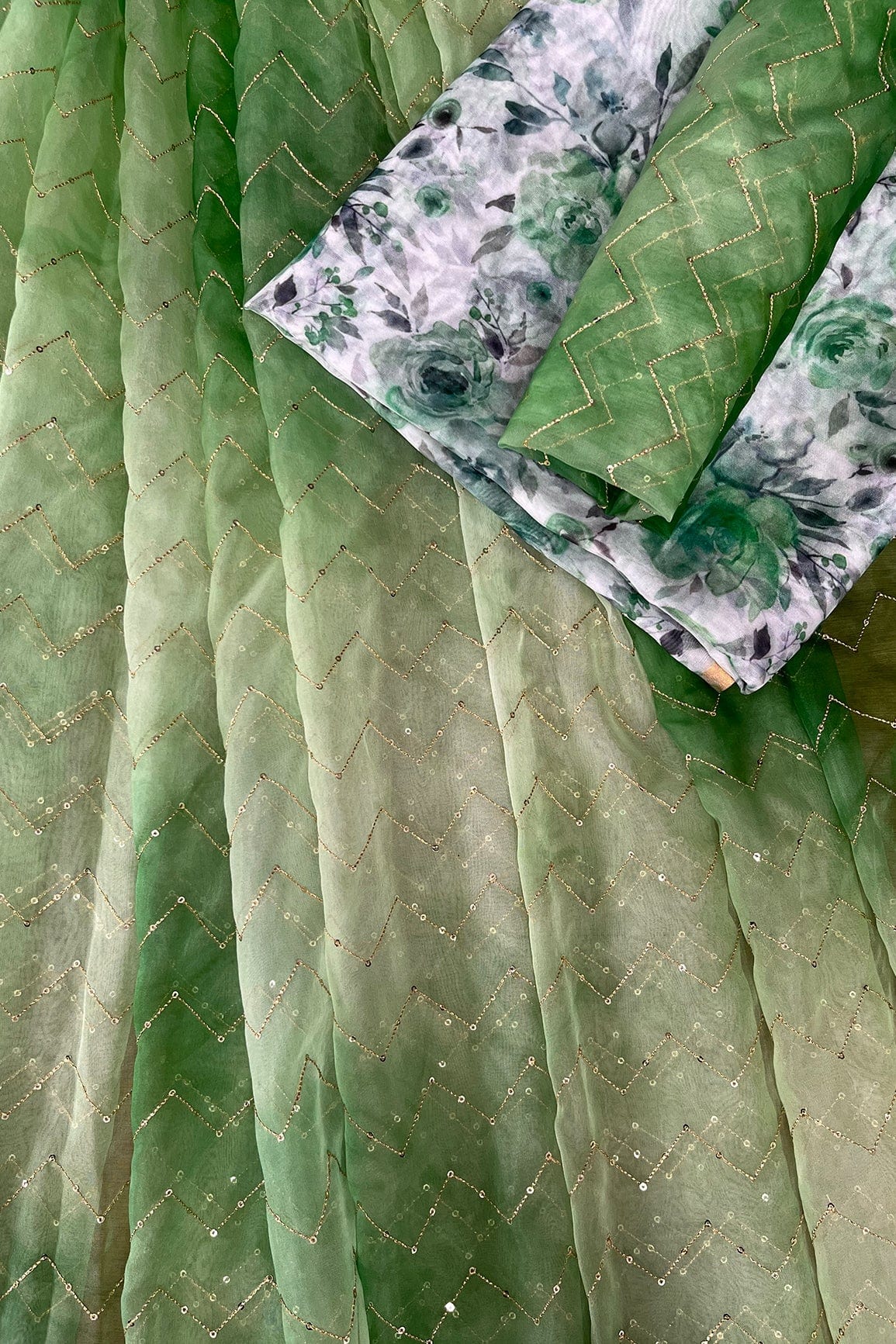 doeraa LEHENGA SET Olive and Green Unstitched Lehenga Set Fabric (3 Piece)