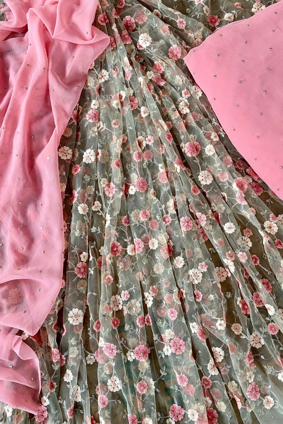 doeraa LEHENGA SET Olive And Pink Unstitched Lehenga Set Fabric (3 Piece)
