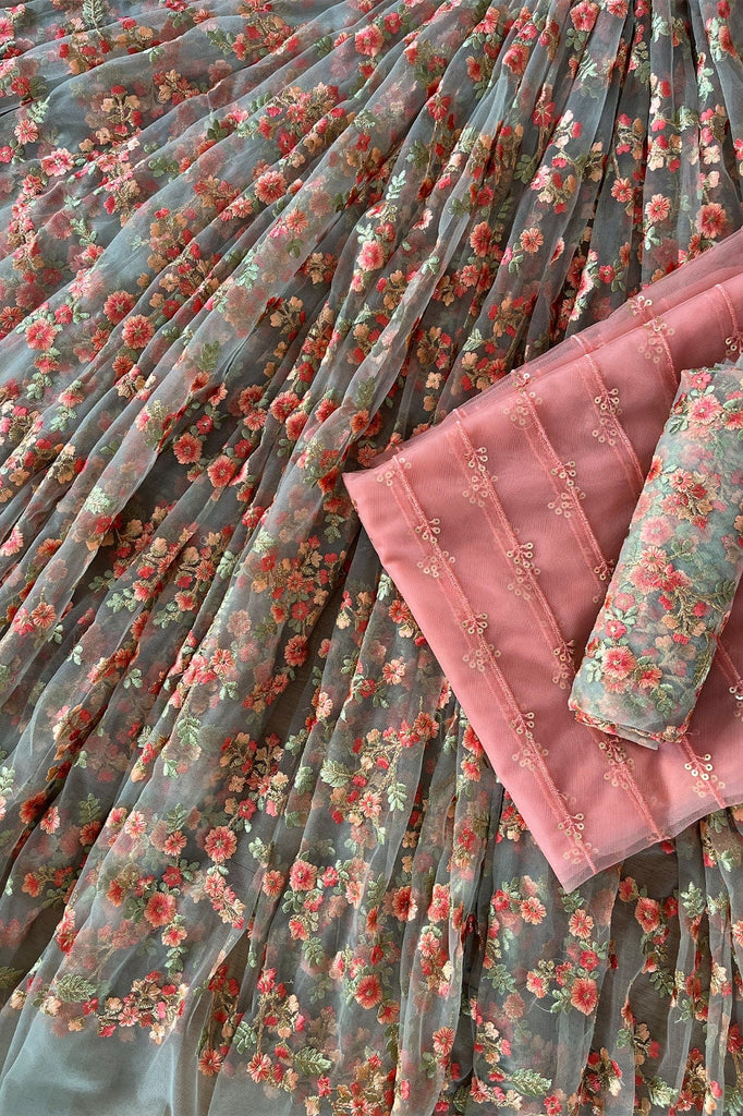 doeraa LEHENGA SET Olive And Pink Unstitched Lehenga Set Fabric (3 Piece)
