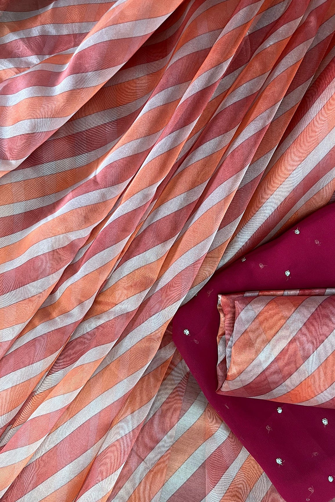 doeraa LEHENGA SET Orange and Maroon Unstitched Lehenga Set Fabric (3 Piece)