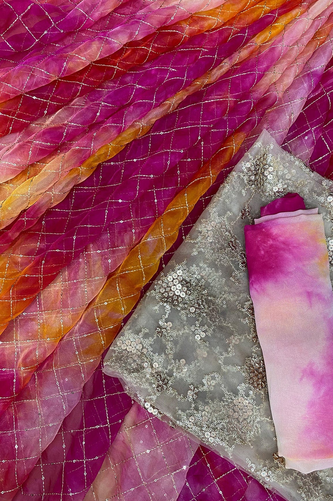 doeraa LEHENGA SET Pink and Beige Unstitched Lehenga Set Fabric (3 Piece)
