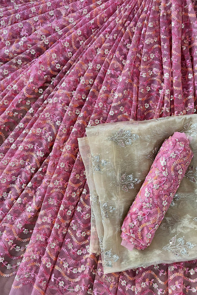 doeraa LEHENGA SET Pink And Beige Unstitched Lehenga Set Fabric (3 Piece)